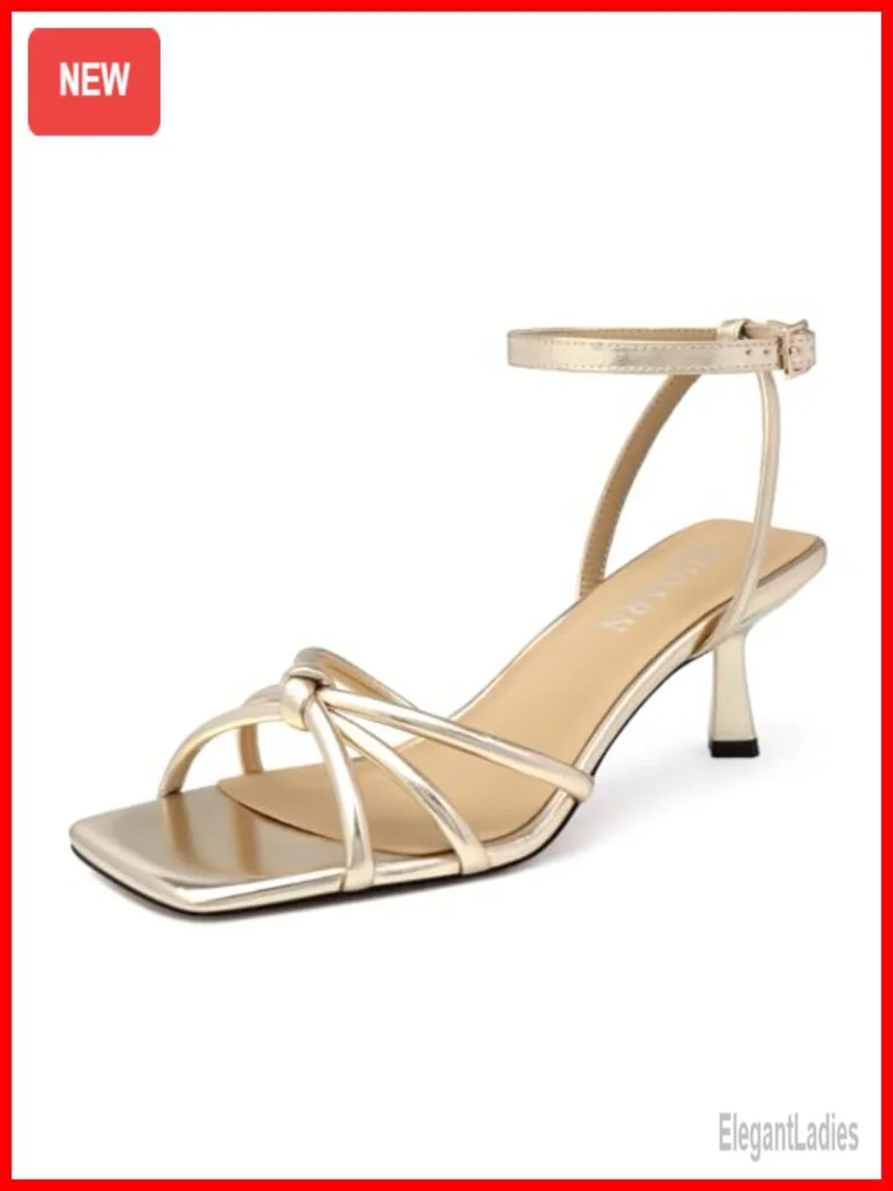 KUOARN Kitten Heels Strappy Sandals Adjustable Ankle Strap Faux Leather